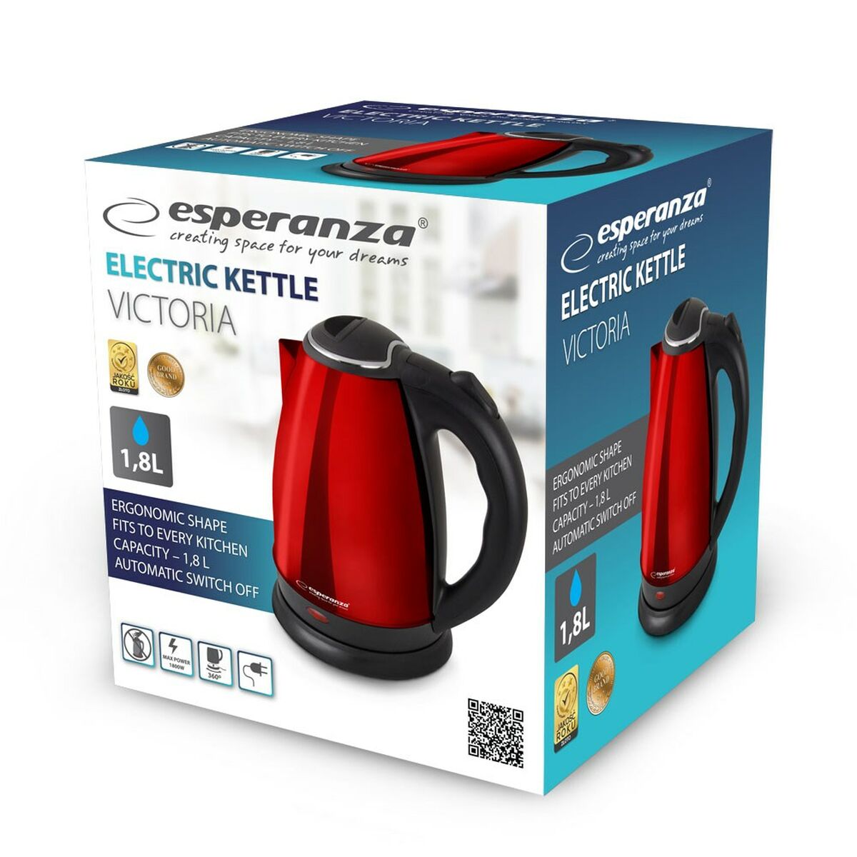 Esperanza Wasserkocher 1800 W 1,8 L schwarz rot